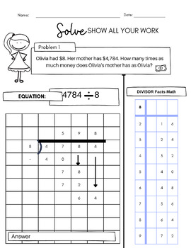 Preview of Long Division Equation Calculation Worksheets
