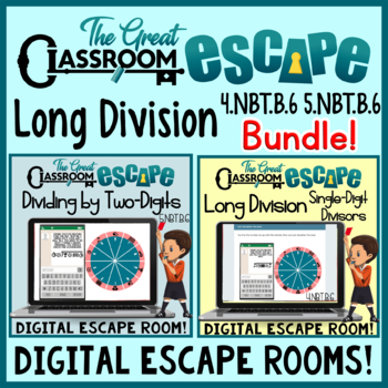 Preview of Long Division Escape Room Bundle with 4th & 5th Grade Math Division Activities