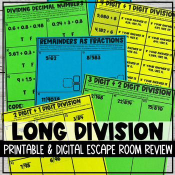 Preview of Long Division Escape Room Review - Digital Activity & Printable Worksheets