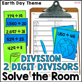 Preview of Long Division Games with 2 Digit Divisors Solve the Room - Earth Day Math Center