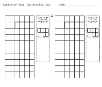 Preview of Long Division Grids 4 Digit Divided by 2 Digit