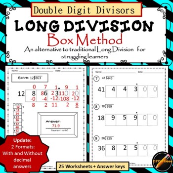 Preview of Long Division: Horizontal Box Method- Double Digit Divisors PDF only