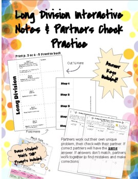 Preview of Long Division Interactive Notes & Partners Check Practice