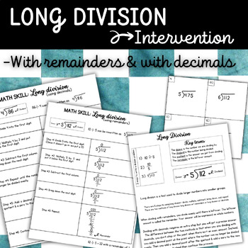 Preview of Long Division Intervention (step-by-step practice with & w/out remainders)