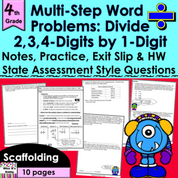Preview of Long Division Multi-Step Word Problems: notes, CCLS practice, exit slip, HW