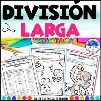 Preview of Long Division Mystery Picture Puzzle Games Centers Activities Spanish