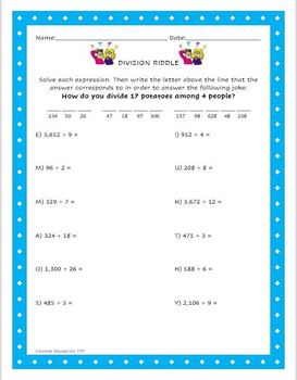 long division no remainders riddle by champ students tpt
