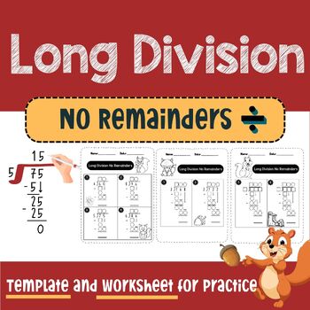 Preview of Long Division No Remainders Worksheet and Template for 2nd-6th