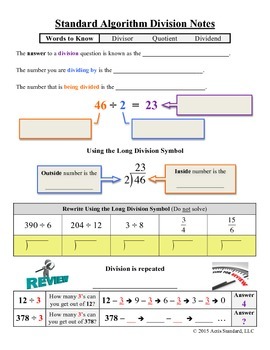 Preview of Long Division Notes (Standard Algorithm)