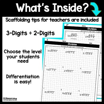 long division on graph paper with 3 digits by 2 digits tpt