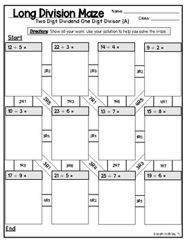 Long Division One Digit Divisor Maze Practice By Math With Ms Yi