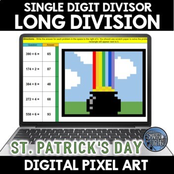 Preview of Long Division One Digit Divisor St. Patrick's Day Digital Pixel Art