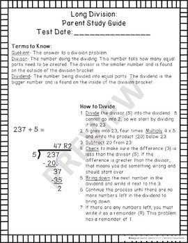Preview of Long Division & Multiplication Study Guide (VA Math SOL 4.CE.2)