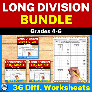 Preview of Long Division Practice Worksheets Bundle | With Remainders and No Remainders
