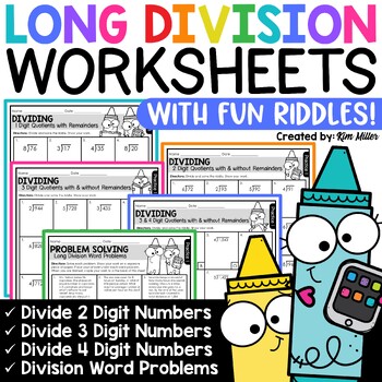 Preview of Long Division Practice Worksheets Dividing with Remainders Riddle Games