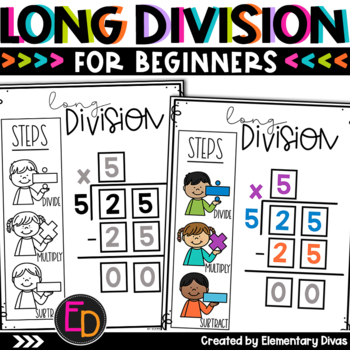 Long Division Practice for Beginners, Anchor Chart, Bookmarks