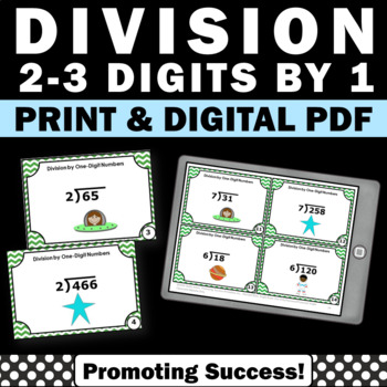 Preview of Long Division Game with Remainders 2 3 Digit by 1 Printable Activities Task Card