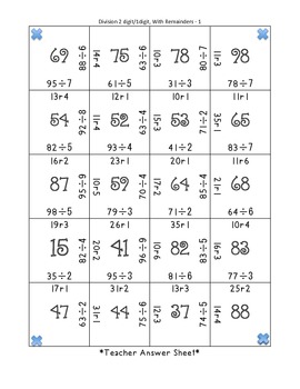 long division puzzle 2 digit dividend with remainders by kelly metscher