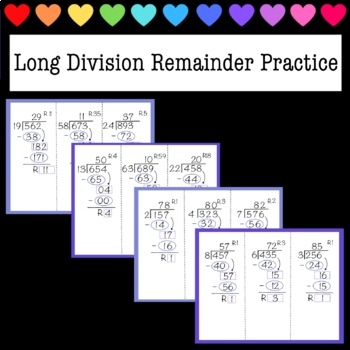 Preview of Long Division - With Remainder - Practice Pages / Worksheets / Teaching Tool