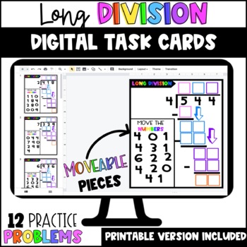 Preview of Long Division Google Classroom | Digital | Printable | Scaffolded Boxes