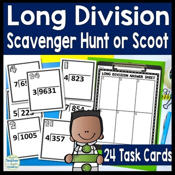 Preview of Long Division Scavenger Hunt | 20 Long Division Task Cards