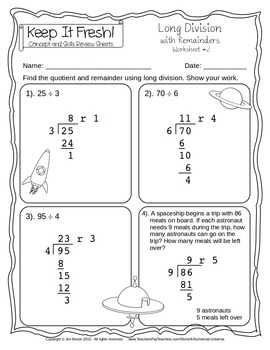 long division with remainders worksheets by a numerical universe