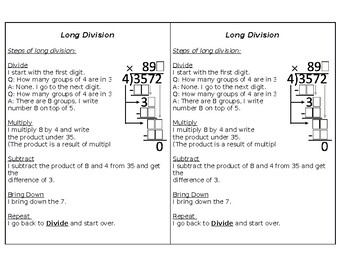 Preview of Long Division Steps. AVID Notebook.