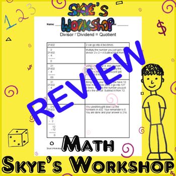 Preview of Long Division Steps Notes and Example Review Study Guide