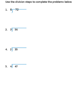 long division steps and practice problems by k6 classroom adventures