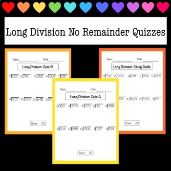 Preview of Long Division Study Guide & Quizzes - No Remainder