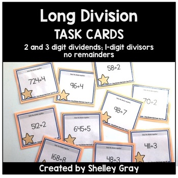 Preview of Long Division Task Cards: 2 and 3-digit by 1-digit, no remainders