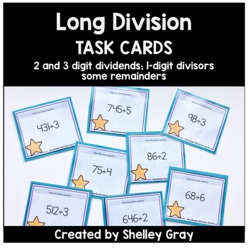 Preview of Long Division Task Cards: 2 and 3-digit by 1-digit, some remainders
