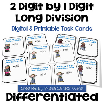 Preview of 2 digit by 1 digit Long Division Task Cards - Differentiated