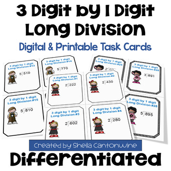 Preview of 3 digit by 1 digit Long Division Task Cards - Differentiated