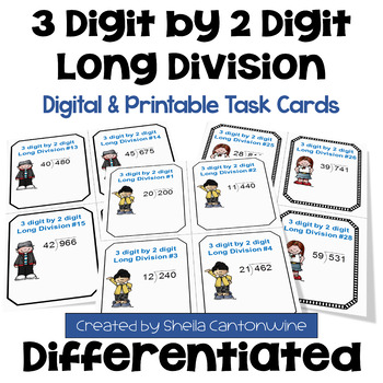 Preview of 3 digit by 2 digit Long Division Task Cards - Differentiated