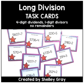 Preview of Long Division Task Cards: 4-digit by 1-digit, no remainders