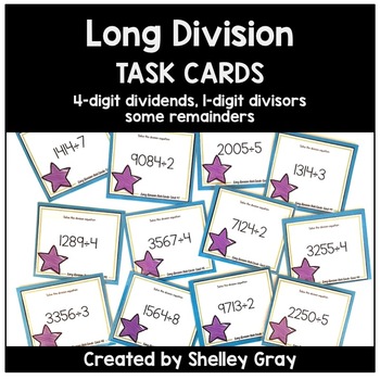 Preview of Long Division Task Cards: 4-digit by 1-digit, some remainders