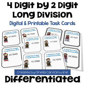 Preview of 4 digit by 2 digit Long Division Task Cards - Differentiated