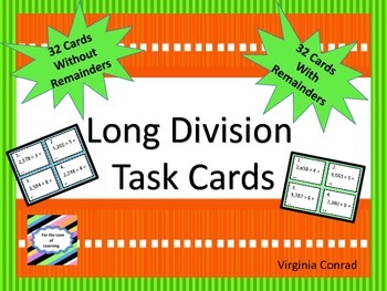 Long Division Task Cards With And Without Remainders By Virginia Conrad