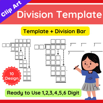 Preview of Long Division Template Clipart Ready Use 1-6 Digit Bar Math Number Clip Art PNG