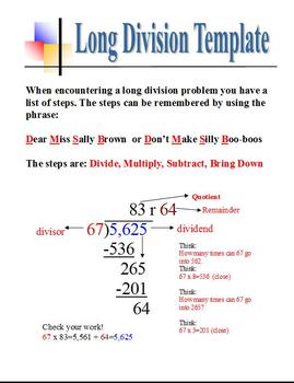 Preview of Long Division Template Visual