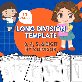 Preview of Long Division Template Worksheet 3, 4, 5, 6 digit by 2 divisor (black&white)