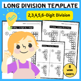 Long Division Template Worksheet : 2,3,4,5,6-Digit By 1,2-Digit