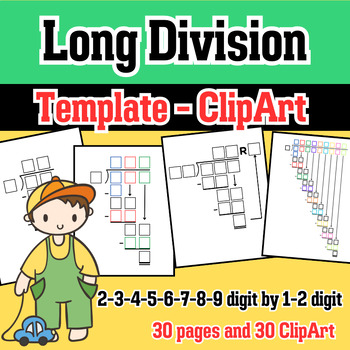 Preview of Long Division Templates by 1,2 digit - Math Clip Art