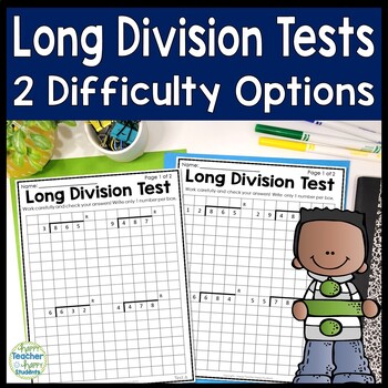 Preview of Long Division Tests | 2 Long Division Quizzes (2 Difficulty Levels included)