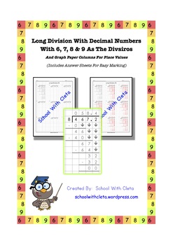 Preview of Long Division With Decimal Numbers & Harder Divisors & Place Value Worksheets