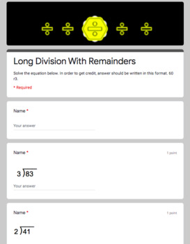 Preview of Long Division With Remainders- Google Form- Online Learning/Tutoring-