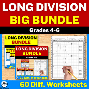 Preview of Long Division With & Without Remainders Worksheets Bundle | 1 & 2-Digit Divisors