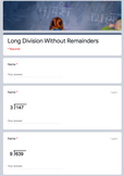Long Division Without Remainders- Google Forms- Online Lea