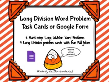 Preview of Long Division Word Problem Task Cards & Google Form (one digit divisor)